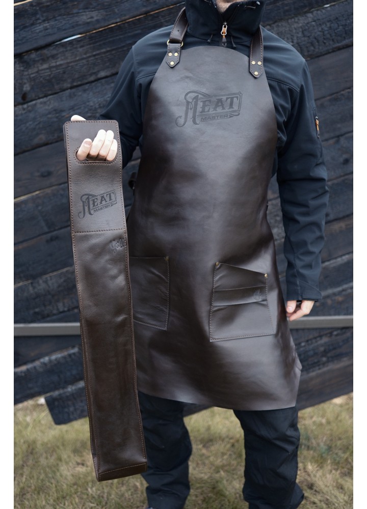 Персонализированный кожаный фартук в сумке-футляре "Meat master"